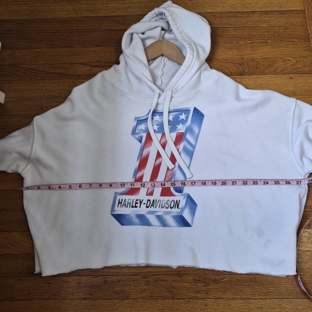 Harley Davidson Cropped Flag Bars and Stars Hoodie Size 2XL - Picture 6 of 7